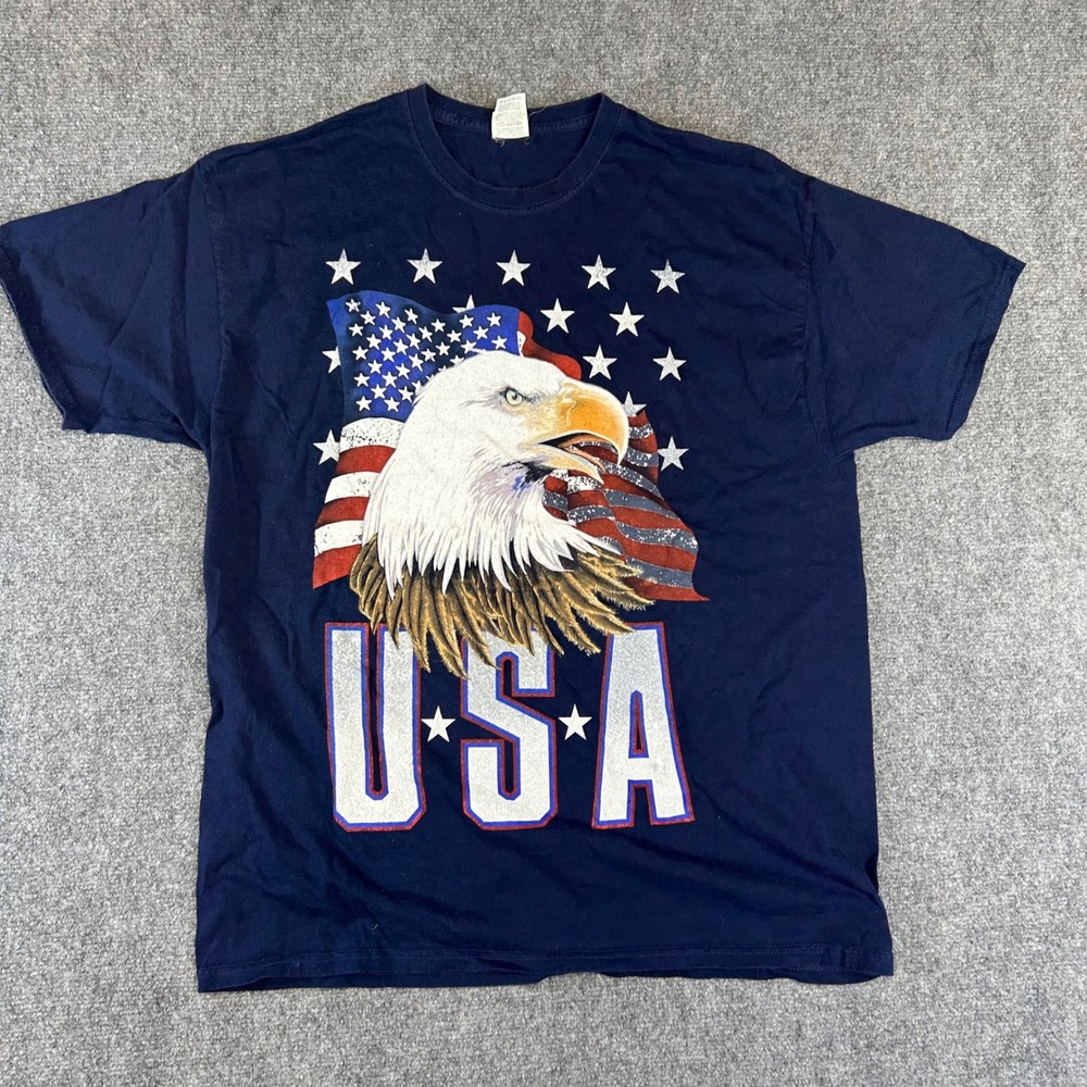 Fruit of the Loom USA Bald Eagle American Flag Graphic T-Shirt Navy XL